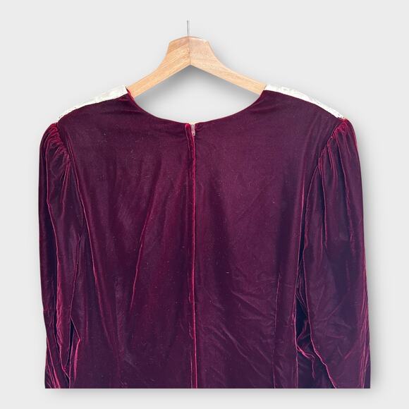 NEW Vintage 90s Scott McClintock Dress 24W Burgundy Velvet Sheath Lace Collar - Picture 4 of 10